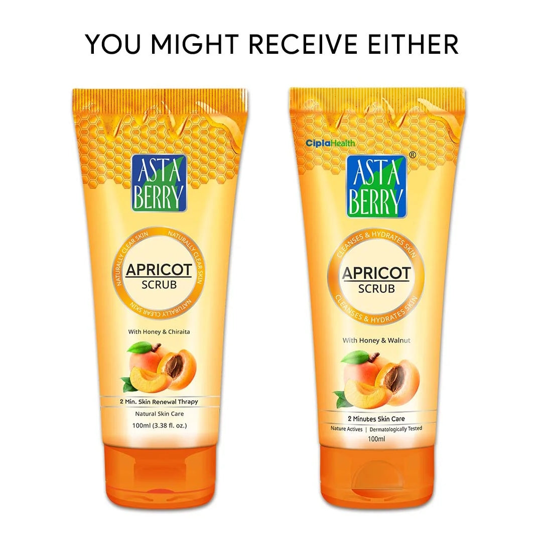 Face Scrub- Asta Berry (2 minutes Skin Renewal Therapy) Apricot Scrub with Honey, Chirchita and Walnut. Dermatologically Tested Natural Skin Care 50ml