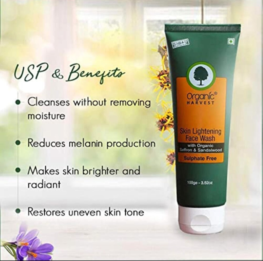 Face Wash- Organic Harvest's Sulphate Free Skin Lightening Face Wash with Organic Saffron & Sandalwood - 50ml