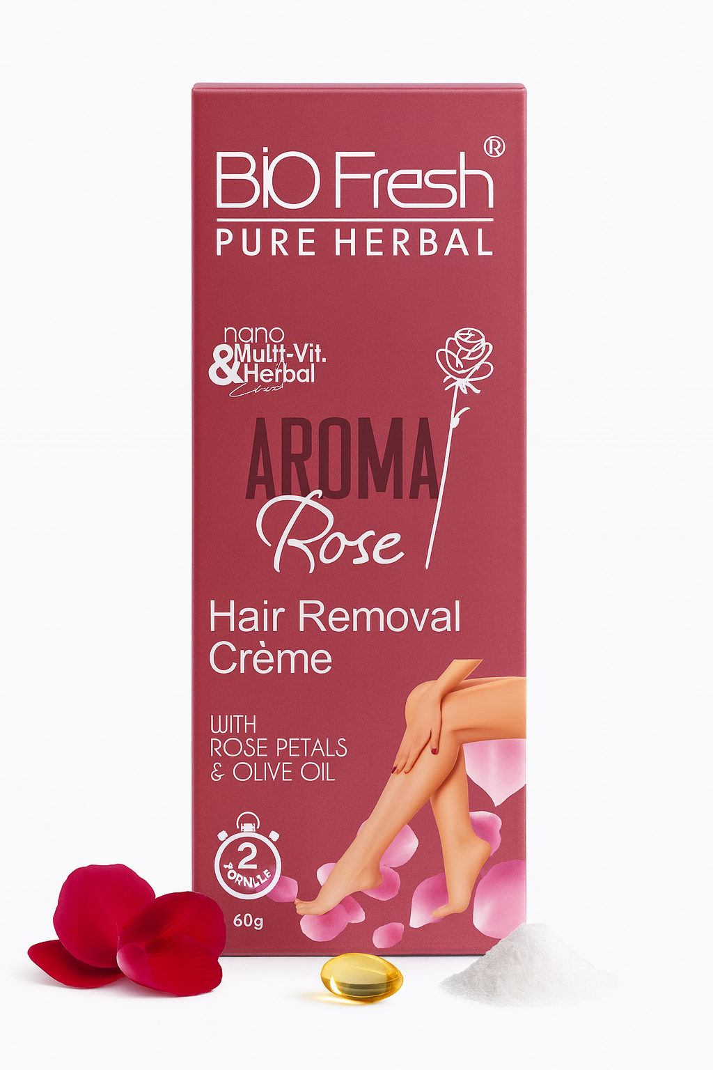 Hair Removal- BioFresh Pure Herbal's Aroma Rose Hair Removal Cream with Rose Petals & Olive Oil - 50gm