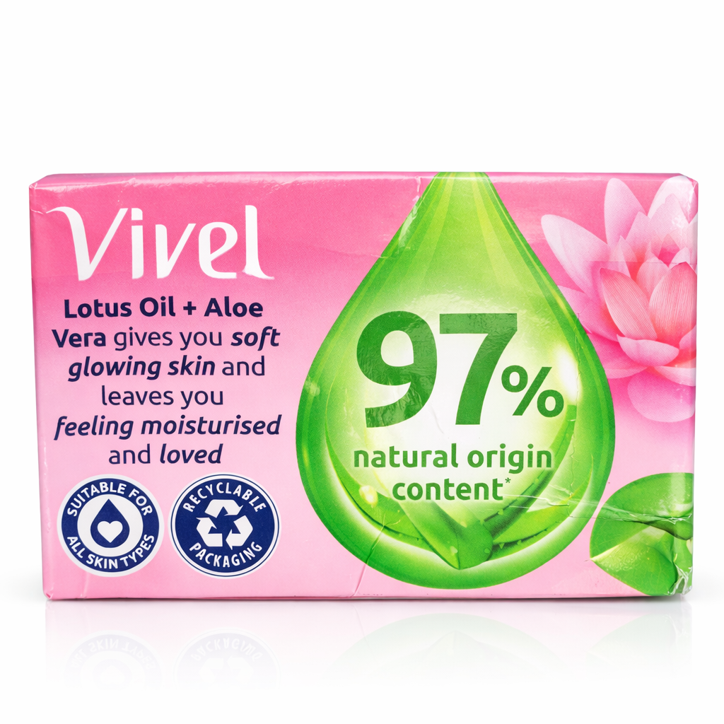 Bathing Soap- Vivel Lotus Oil and Aloe Vera Soap with the Goodness of Vitamin-E (Set of 5 Soaps) for Soft & Glowing Skin - 450gm (90gm x 5)