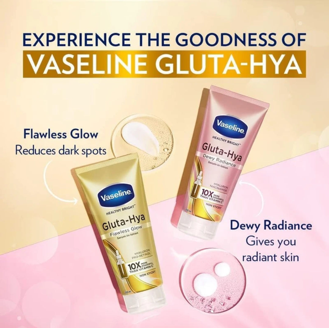 Lotions & Moisturizers- Vaseline Healthy Bright Non-sticky Gluta-Hya Flawless Glow Serum-in-Lotion which is 10X More Powerful than Vitamin-C and enriched with GlutaGlow, Hyaluron, and Pro-Retinol to help Nourish the Skin and Enhance a Flawless Glow - 70ml
