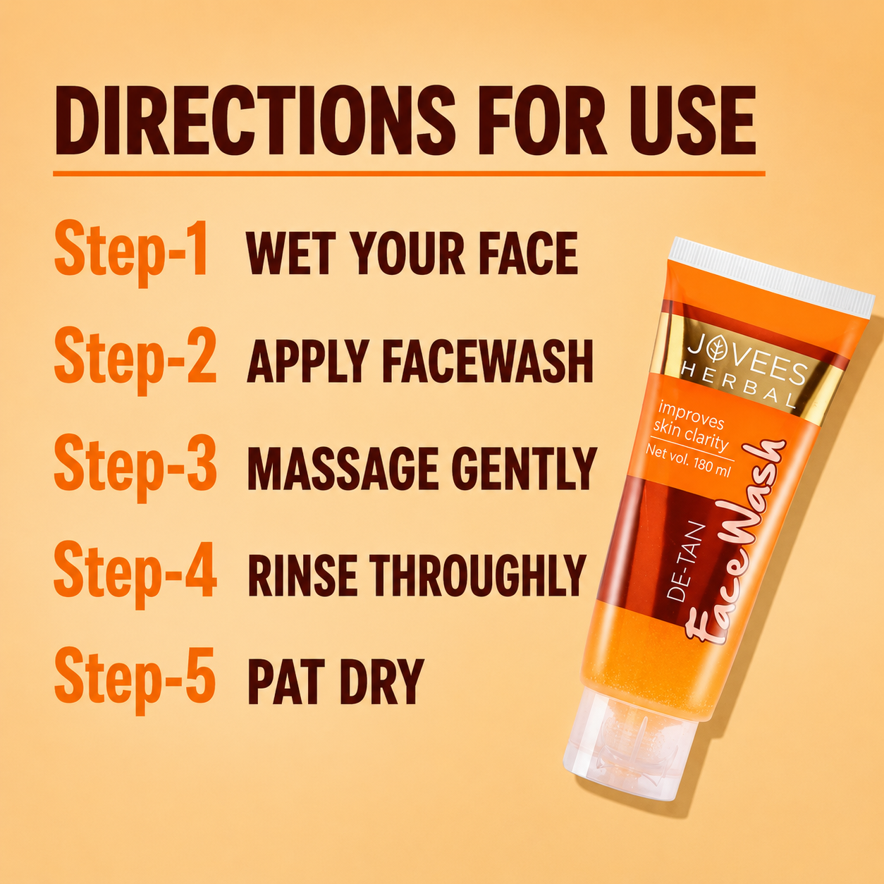 Face Wash- JOVEES Herbal's De-Tan Face Wash with a Powerful Blend of AloeVera, Green Tea, Carrot, Sweet Cherry, Liquorice and Bearberry extracts which Gently Removes Tan and Improves Skin Clarity - 120ml