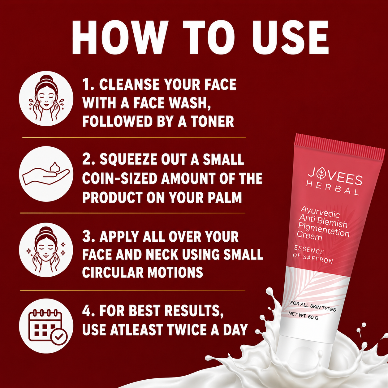 Face Treatment Cream- JOVEES Herbal's Ayurvedic Anti-Blemish Pigmentation Cream enriched with Saffron which Reduces Pigmentation and is suitable for All Skin Types - 60gm