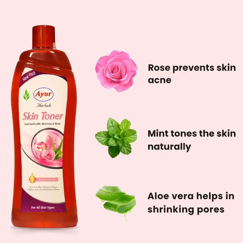 Face Toner- Ayur Herbal's pH Balanced Skin Toner enriched with Aloevera & Rose for a Perfect Natural Glow usable for All Skin Types - 100ml