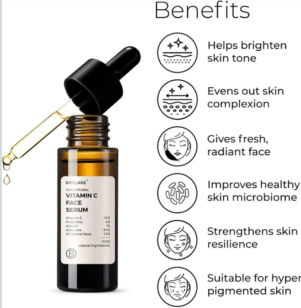 Face Serum- Brillare 100% Natural Vitamin-C Face Serum for Bright and Glowing Skin 30ml
