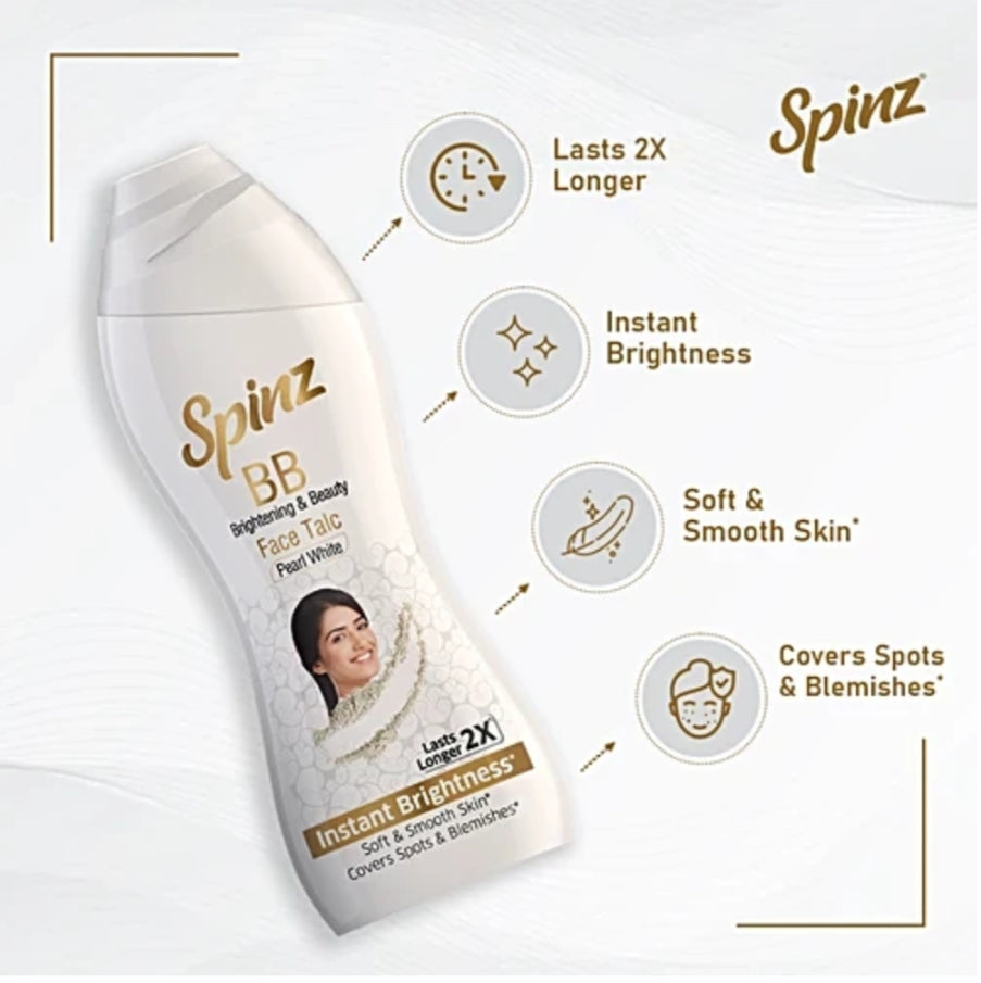 Talcum & Prickly Heat Powder- Spinz BB Brightening & Beauty Pearl White 2X Lasts Longer Face Talc for Instant Brightness 40gm