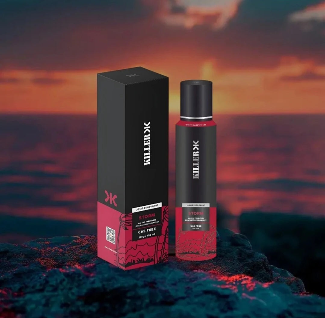 Perfumes & Deodorants- KILLER STORM Gas Free Liquid Deodorant for All Day Freshness and Long Lasting Fragrance 150ml
