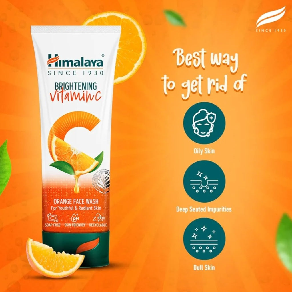 Face Wash- Himalaya Brightening Vitamin-C Orange Face Wash for Youthful & Radiant Skin - 100ml