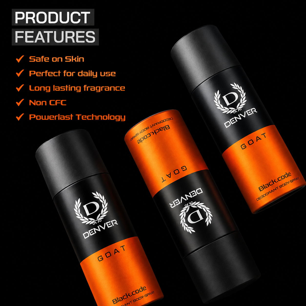 Perfumes & Deodorants- DENVER Black.code GOAT  Long-Lasting Deodorant Body Spray for the Real Men - 150ml
