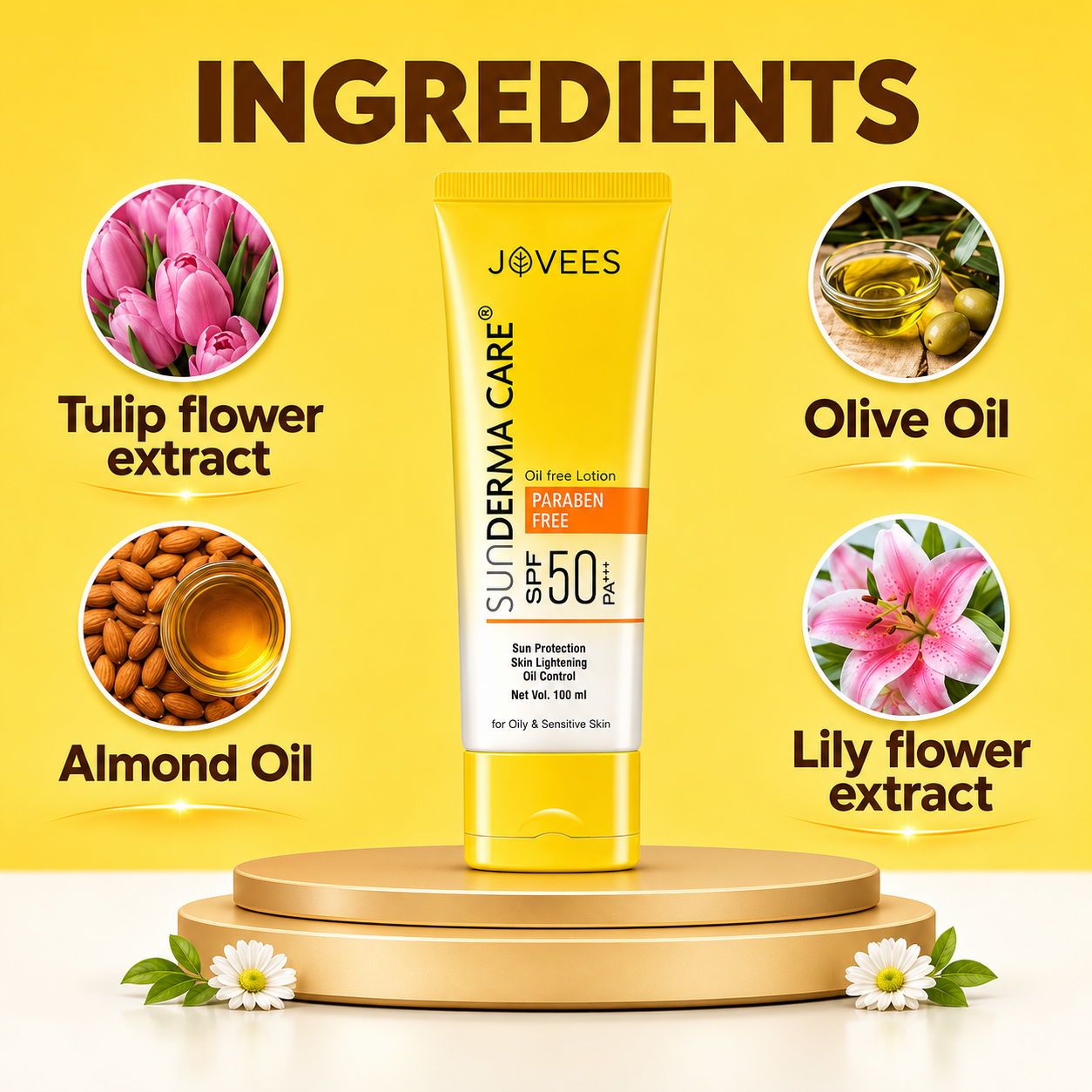 Sunscreen- JOVEES Herbal's SUNDERMA CARE Paraben Free SPF-50 PA+++ (Sun Protection) Skin Lightening & Oil Control Sunscreen Lotion suitable for Oily & Sensitive Skin- 100ml