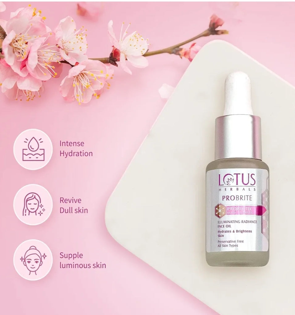 Face Serum- Lotus Herbals Probrite Illuminating Radiance Face Oil which Hydrates & Brightens Skin 15ml