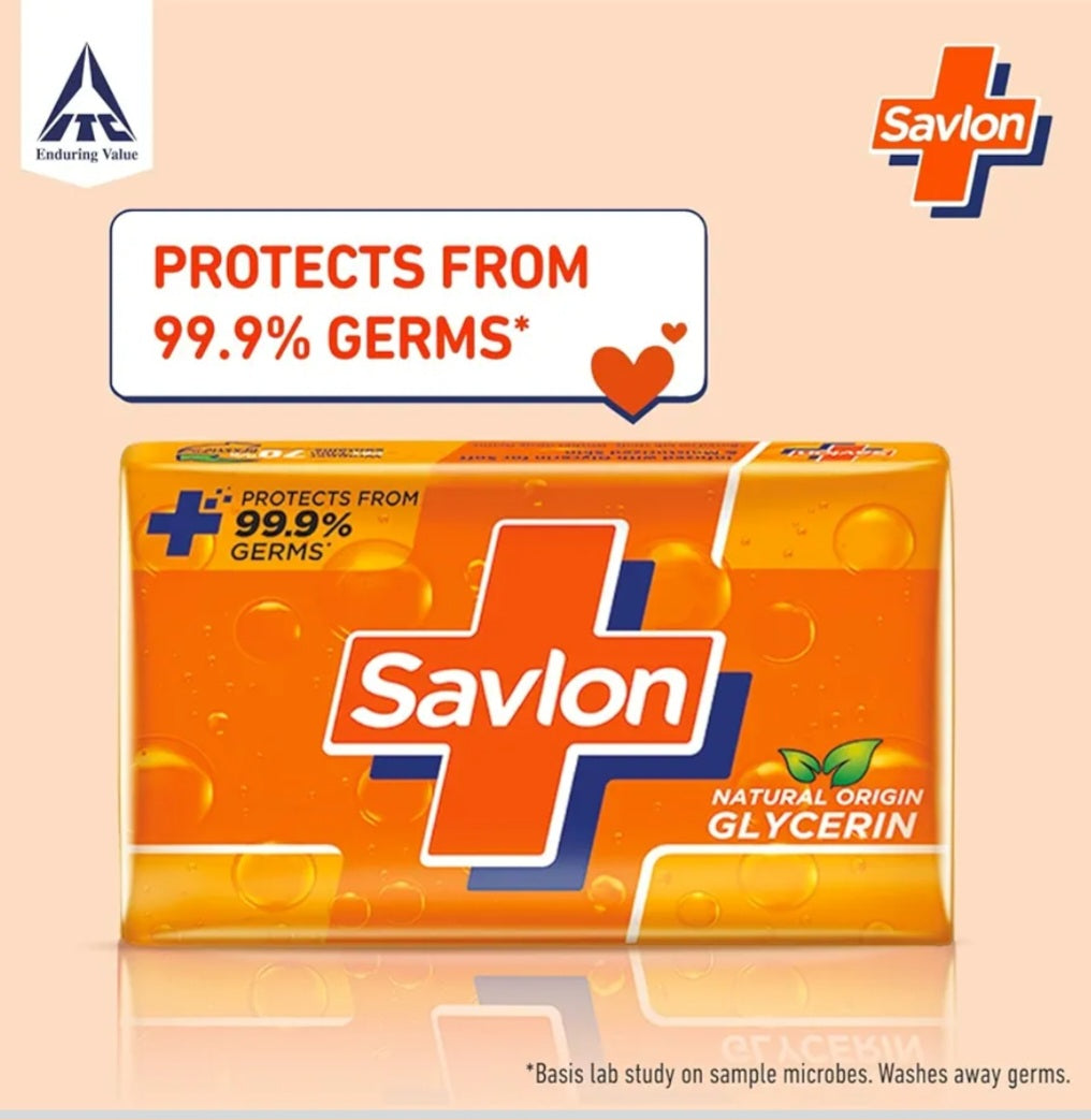 Bathing Soap- Savlon Bathing Soaps (Value Pack of 5 Units) infused with Glycerin for Soft & Moisturised Skin and Protects from 99.99% Germs - 120gmx5