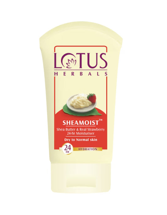 Lotions & Moisturizers- Lotus Herbals Sheamoist 24 Hours Hydrated Moisturiser with Shea Butter & Real Strawberry preferably for Dry to Normal Skin 60gm