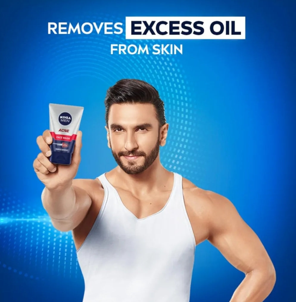 Face Wash- NIVEA Men Acne Control Face Wash with Magnolia Bark, Menthol and Green Tea which Fights with Dirt & Oil and Removes Impurities 50gm