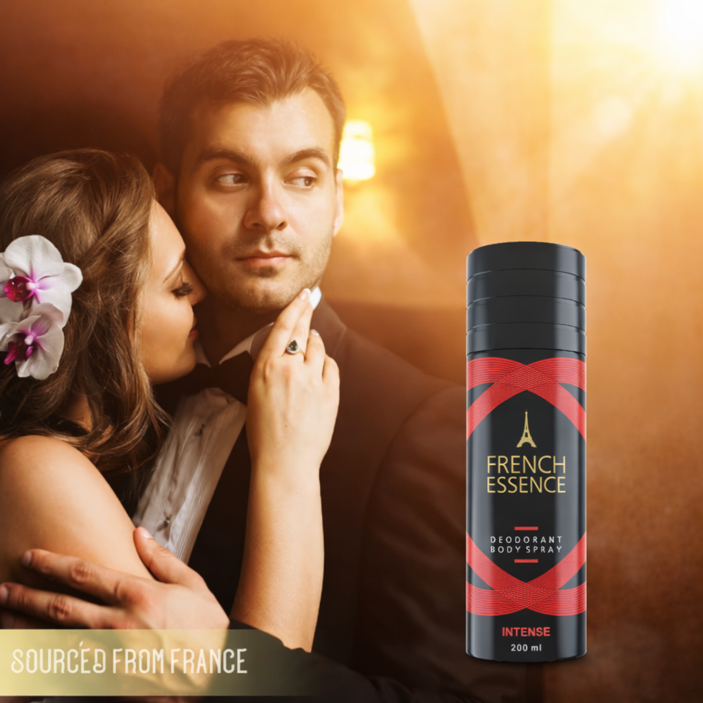 Perfumes & Deodorants- French Essence INTENSE Unisex Long-Lasting Deodorant Body Spray with Thyme and Saffron in the Top Notes, Leather and Woody Notes in the Mid, and Suede and Amber in the Base - 150ml