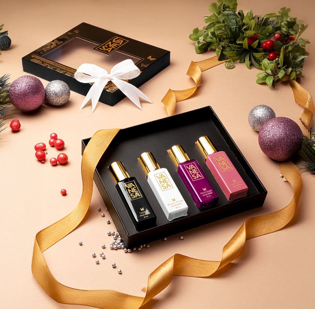 Perfumes & Deodorants- VANESA Divine Perfume Gift Set of 4 Perfumes (Shero, Magic Pearl, Mystique & Oud Love) 80ml (20ml each)