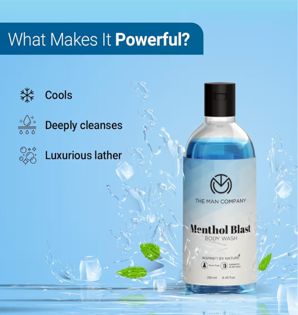 Body Wash & Shower Gel- The Man Company's Menthol Blast Body Wash for Refreshed and Cool Feelings- 250ml