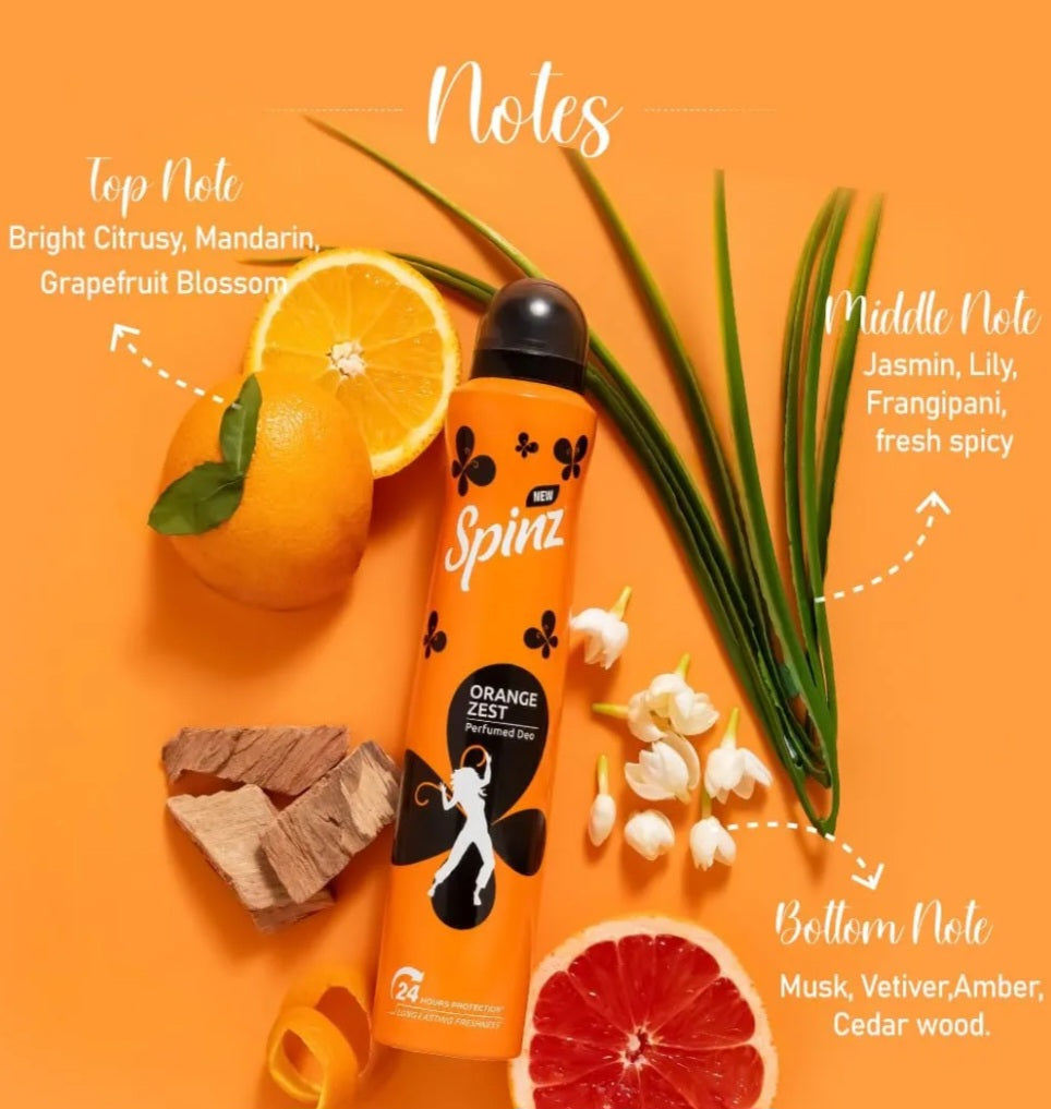 Perfumes & Deodorants- Spinz Orange Zest Perfumed Deo For Women, With International Fragrances For Long Lasting Freshness And 24 Hours Protection From Odour Causing Bacteria, 150ml