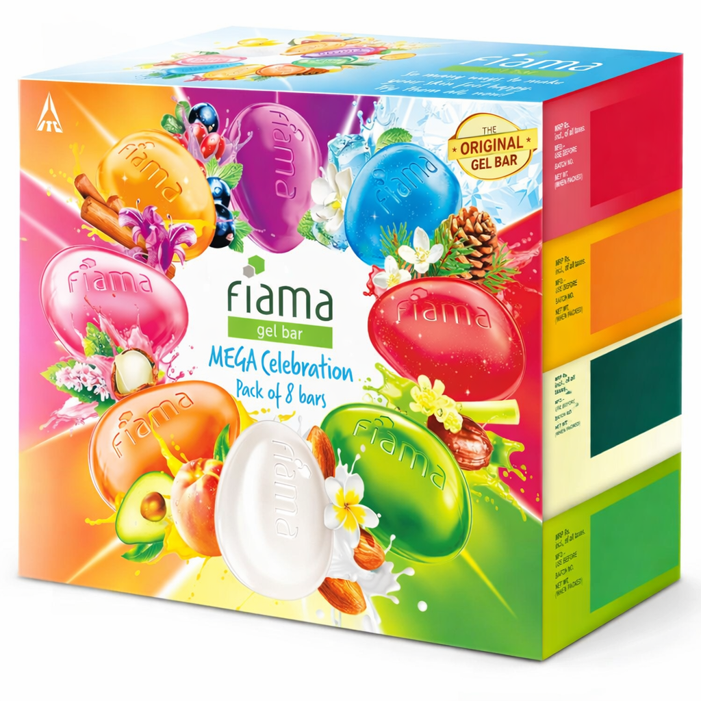 Bathing Soap- Fiama Mega Celebration Pack of 8 Gel Bar made with Natural Ingredients - 1000gm (125gm x 8)