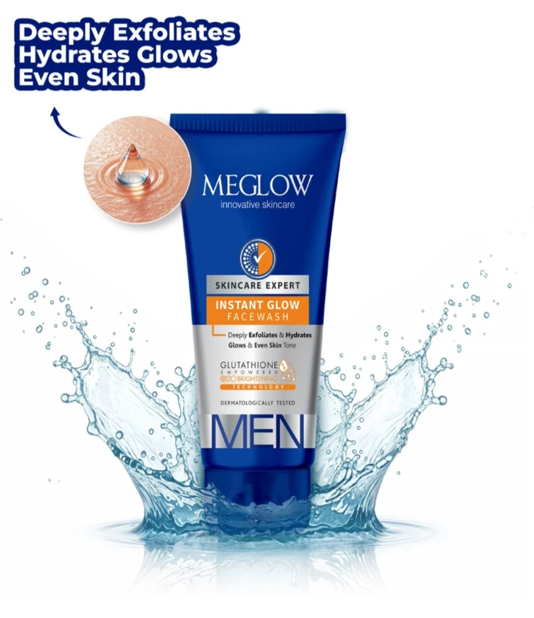 Face Wash- MEGLOW Instant Glow Skin Brightening Glutathione Empowered Face Wash for Men which Deeply Exfoliates & Hydrates 70gm