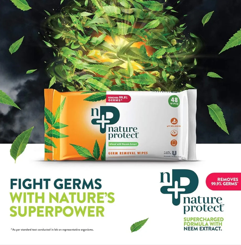 Wipes- Nature Protect's Germ Removal Wipes Infused with Neem Extract - Pack of 48 Pieces