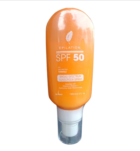 Sunscreen- Epilation SPF 50 PH Balanced Formula Broad Spectrum Sunscreen Spray Enriched with Vitamin-C, Vitamin-E, Hyaluronic Acid and Niacinamide 100ml