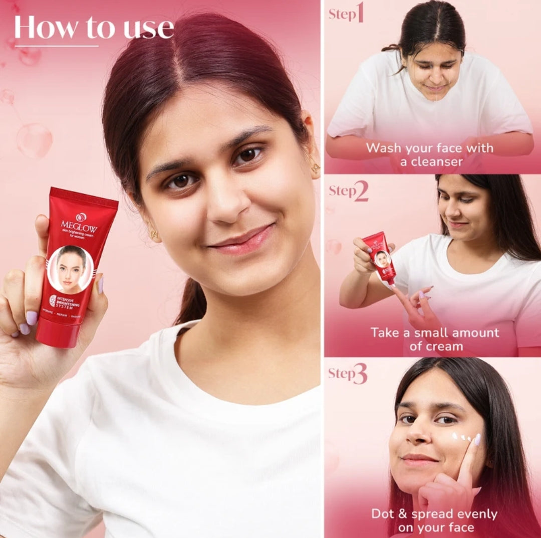 Brightening & Glowing Cream- MeGlow Skin Brightening Cream for Women. An Intensive Brightening Cream which Hydrates, Repairs and Radiance the Skin - 50gm
