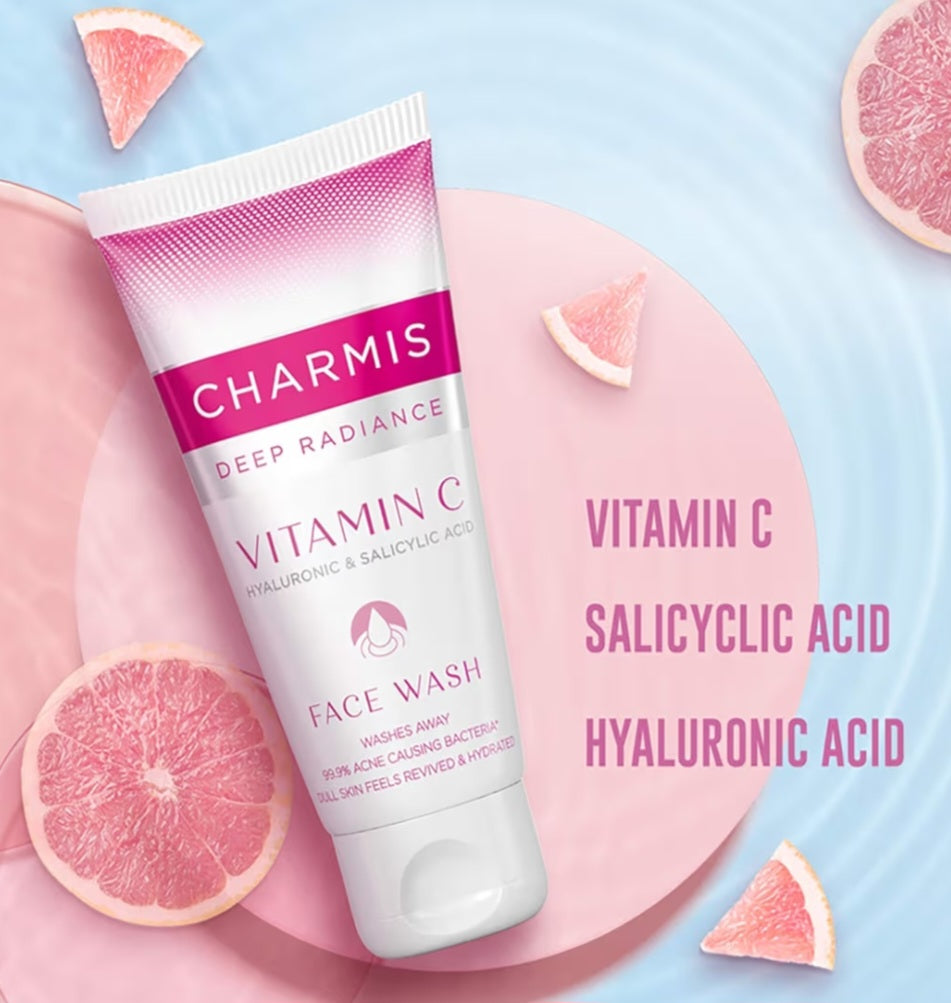 Face Wash- CHARMIS Deep Radiance Vitamin-C Hyaluronic & Salicylic Acid Face Wash which Washes Away 99% Acne Causing Bacteria and makes Dull Skin Revived & Hydrated - 50ml
