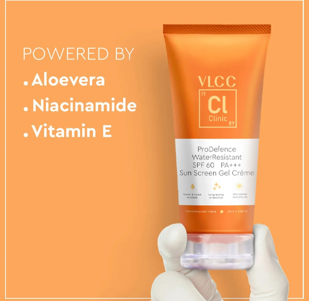 Sunscreen- VLCC CL Clinic Pro Defence Water Resistant Sunscreen Gel Creme (SPF 60 PA+++) 100gm