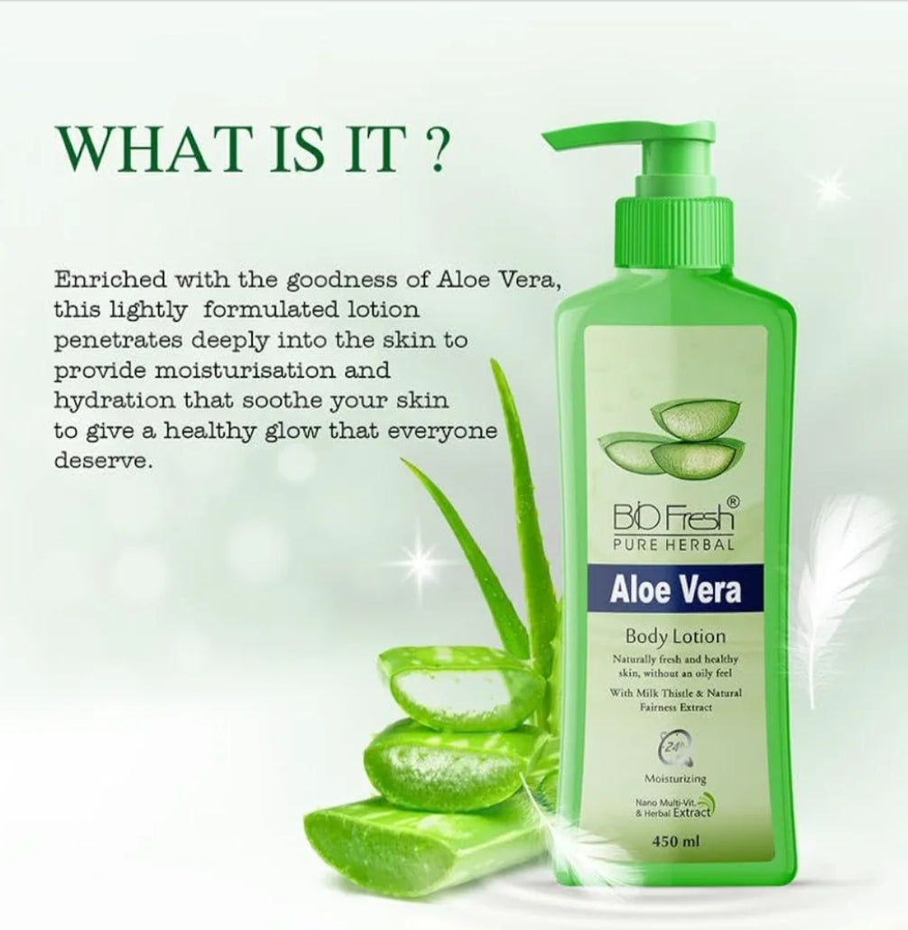 Lotions & Moisturizers- BIO-FRESH PURE HERBAL'S Aloe Vera Non-Sticky & Skin Hydrating Body Lotion (24-Hour Moisturizing) 450ml