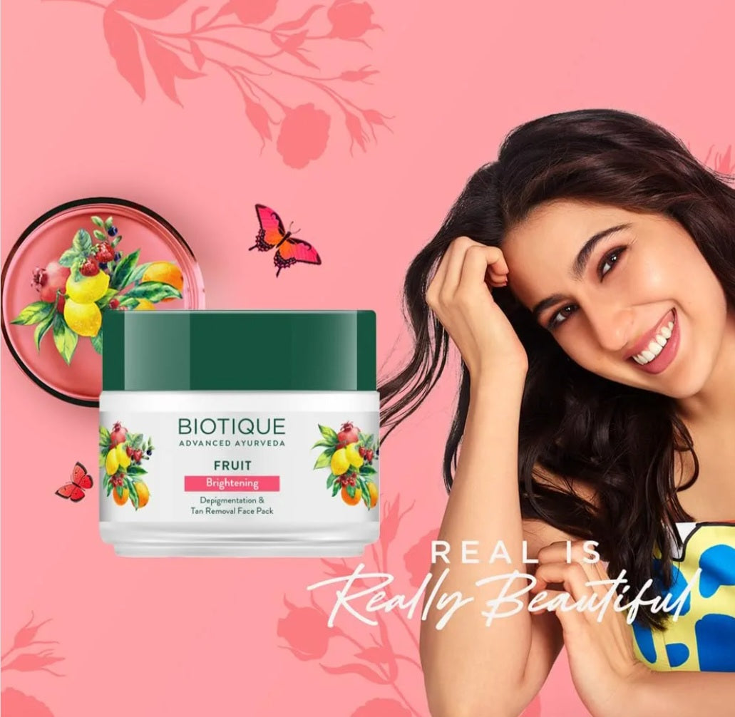 Face Pack and Face Mask- BIOTIQUE Advanced Ayurveda's Bio Fruit Face Pack for Whitening, Depigmentation & Tan Removal - 75gm