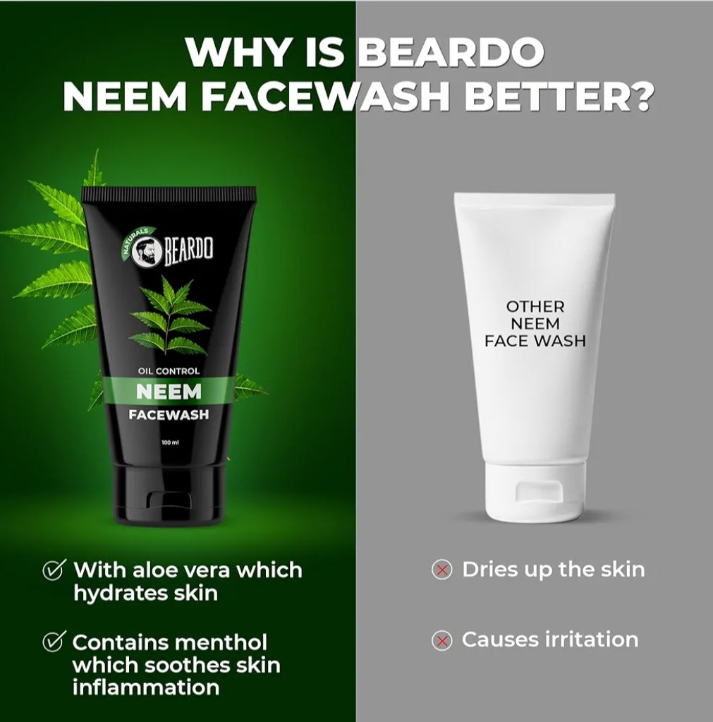 Face Wash- BEARDO Purifying Neem Oil Control Face Wash which Fights from Acne & Pimples, Soothes & Heals your Skin and gives you a Glowing Skin 100ml