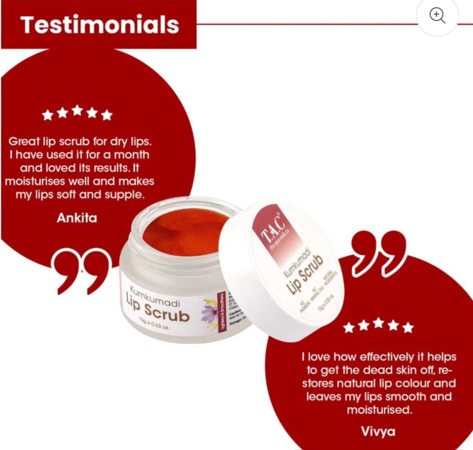 Lip Scrub- TAC Ayurvedic Kumkumadi Lip Scrub which Softens & Brightens the Lip 15gm