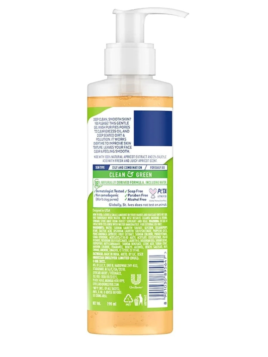 Face Wash- St.Ives Apricot Smooth Skin Face Wash with 2% Salicylic Acid which Removes Excess Oil and Impurities to Leave Skin Smooth 190ml