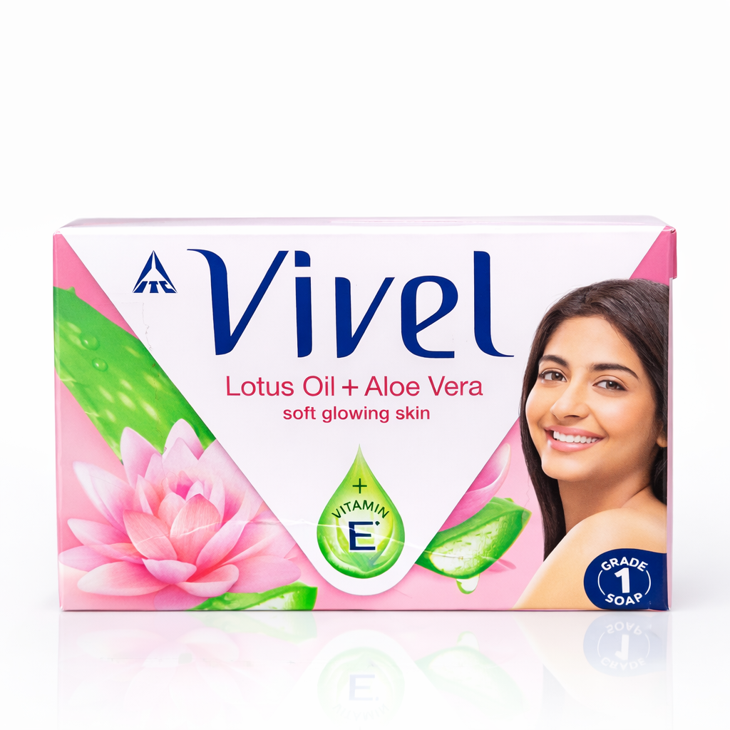 Bathing Soap- Vivel Lotus Oil and Aloe Vera Soap with the Goodness of Vitamin-E (Set of 5 Soaps) for Soft & Glowing Skin - 450gm (90gm x 5)