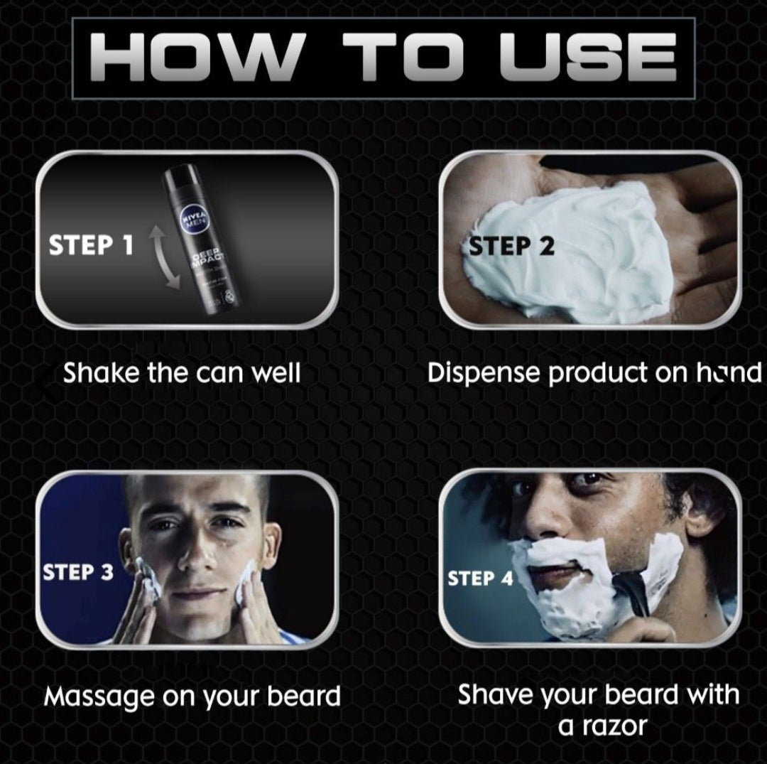Shaving Foam- NIVEA MEN'S Deep Impact Smooth Shaving Foam Enriched with Black Carbon  - 200ml