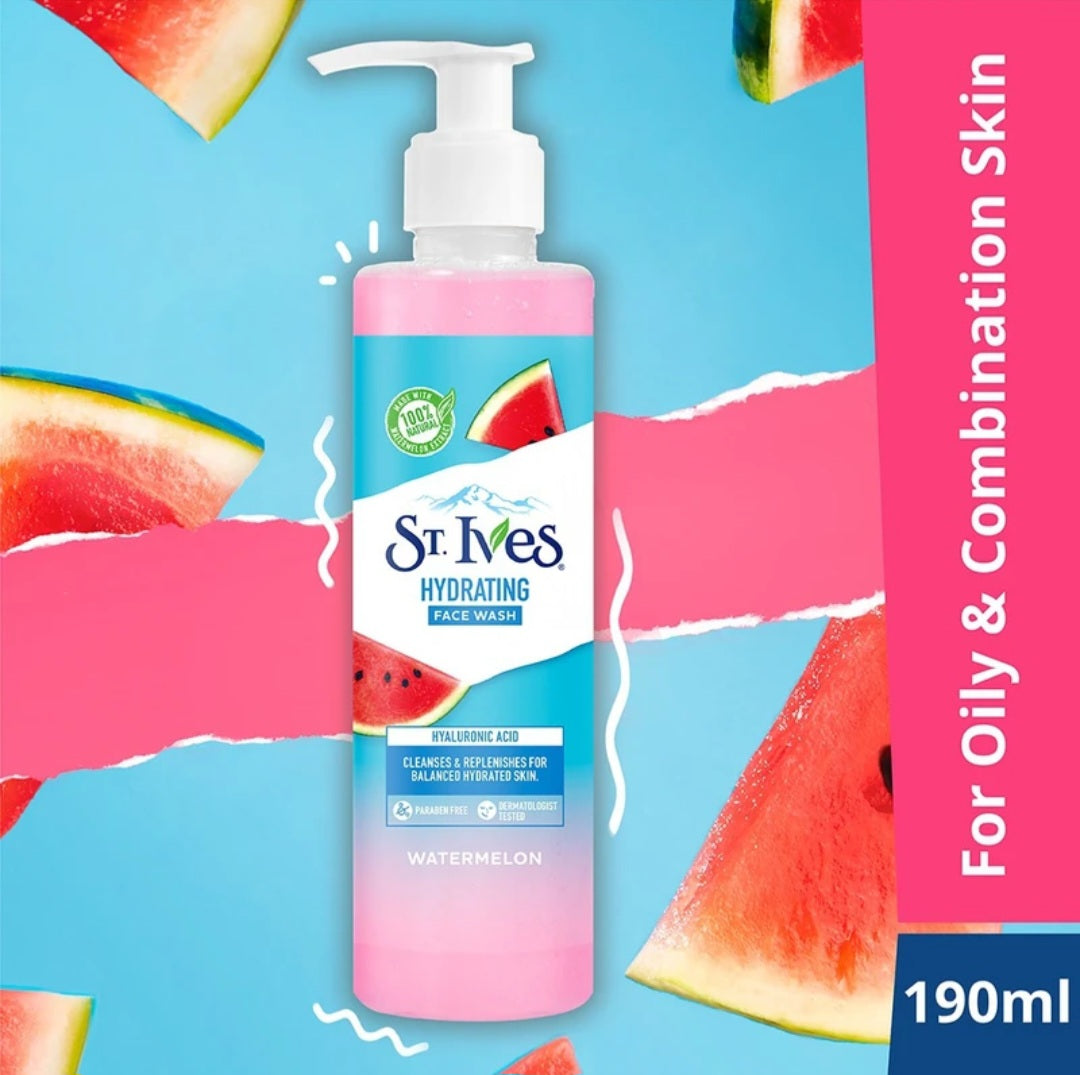 Face Wash- St.Ives Watermelon Hydrating Face Wash with Hyaluronic Acid which Cleanses Replenishes For Balanced Hyderated Skin 190ml