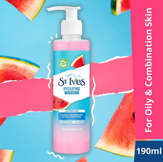 Face Wash- St.Ives Watermelon Hydrating Face Wash with Hyaluronic Acid which Cleanses Replenishes For Balanced Hyderated Skin 190ml