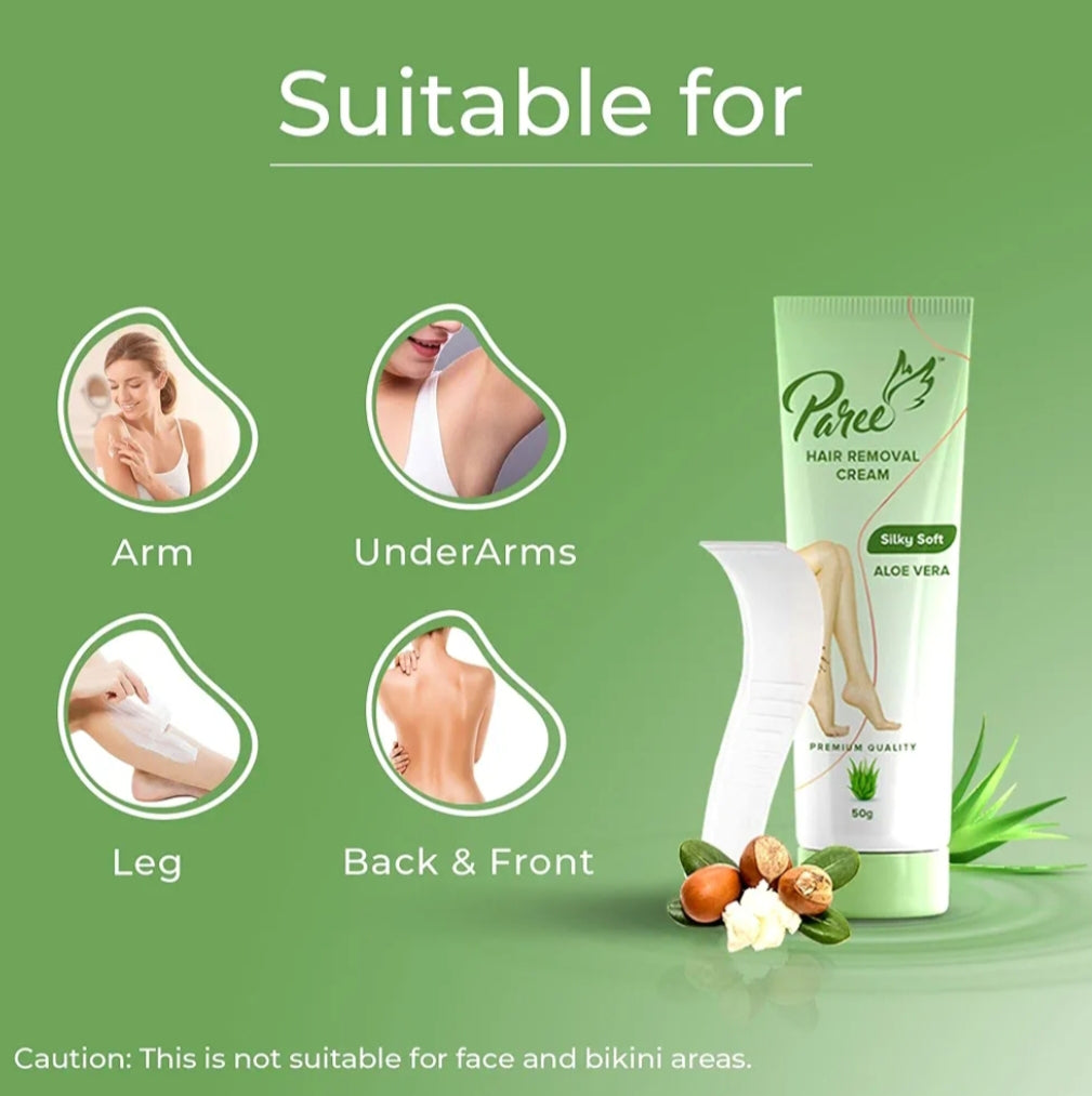 Hair Removal- Paree Premium Quality Silky Soft Hair Removal Cream with Aloe Vera suitable for all skin types 50gm