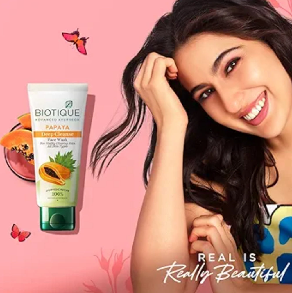 Face Wash- Biotique Papaya Deep Cleanse Gentle Exfoliation Face Wash for Visibly Glowing Skin. 100% Botanical Extracts Suitable for All Skin Types 150ml