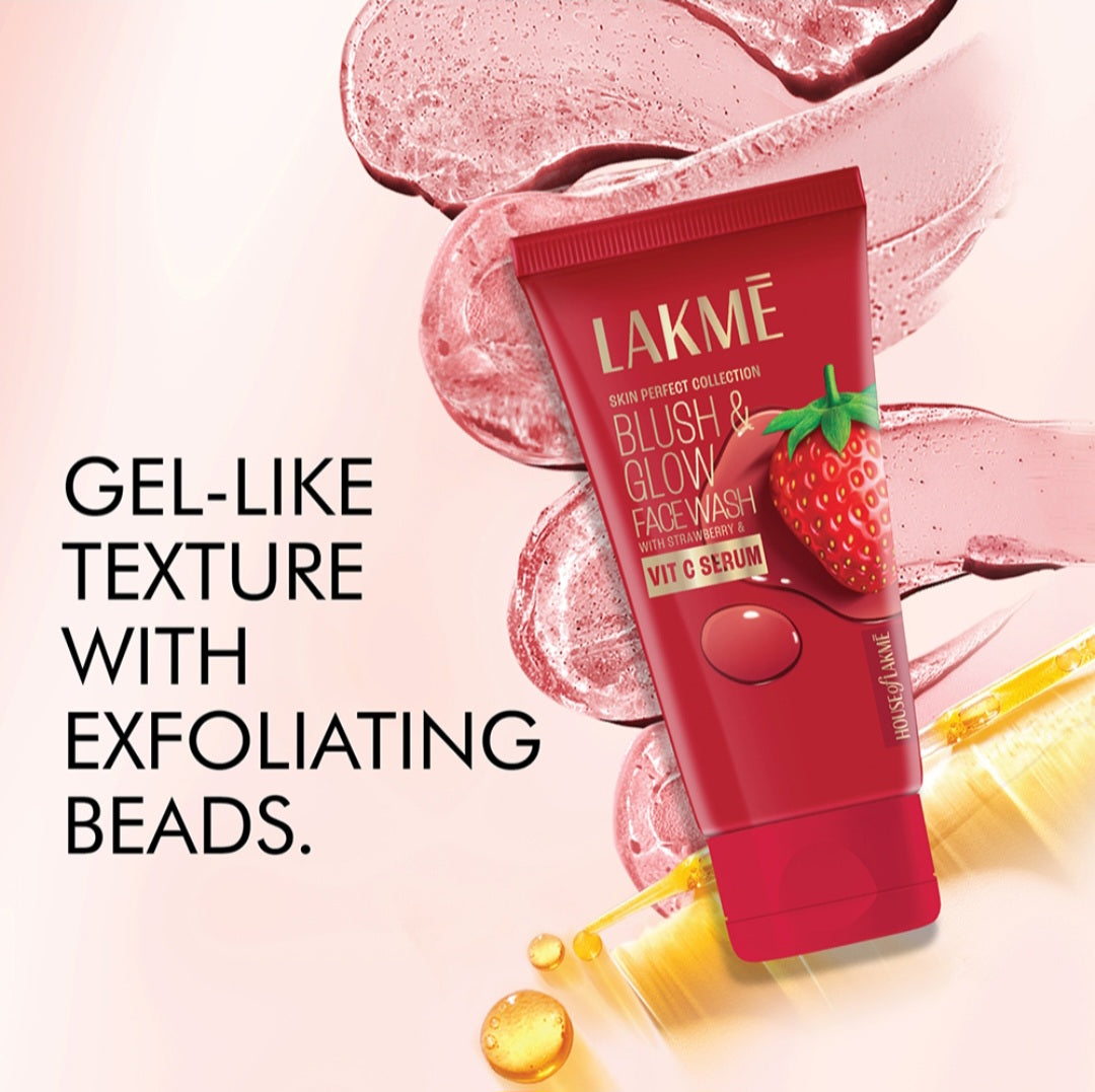 Face Wash- LAKME Blush & Glow Face Wash with Strawberry & Vitamin-C Serum 150gm