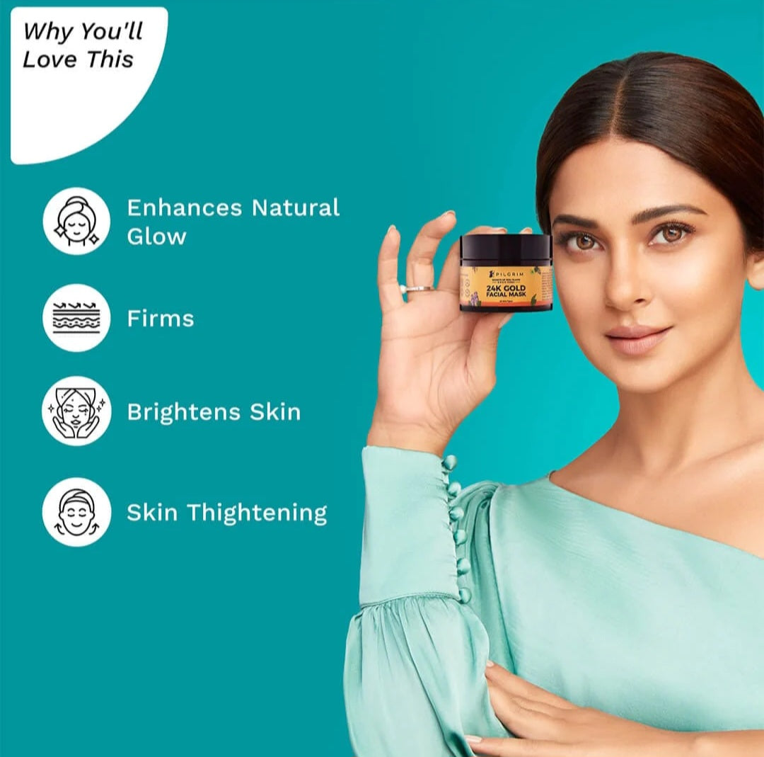 Face Pack and Face Mask- PILGRIM 24K Gold Facial Mask for All Skin Types - 50gm