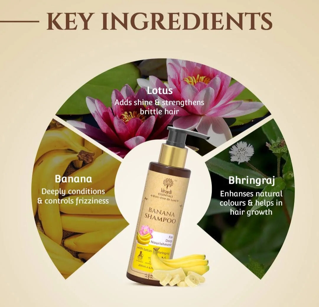 Shampoo and Conditioner- Khadi Natural's Banana Shampoo with Lotus & Bhringraj for Deep Nourishment 200ml