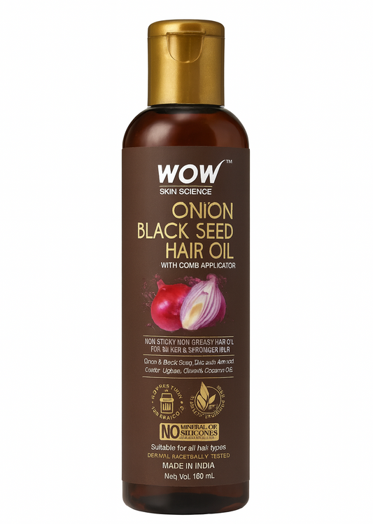 Hair Oil- WOW Onion Black Seed Hair Oil which Contains a blend of Cold-Pressed Onion Black Seed, Almond, Castor, Jojoba, Olive, and Coconut Oils designed to Nourish the Roots & Scalp, Reduce Hair Fall, and Repair Damaged Strands - 100ml
