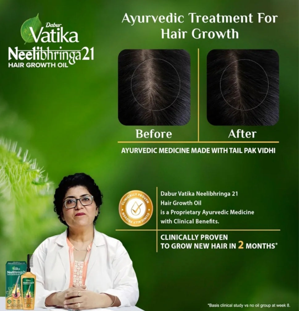 Hair Oil- Dabur Vatika Neelibhringa21 Hair Growth Oil with Power of 14 Herbs 150ml