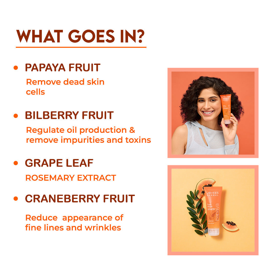 Face Wash- JOVEES Herbal's Paraben Free PAPAYA Face Wash for Young, Glowing and Even Toned Skin - 50ml