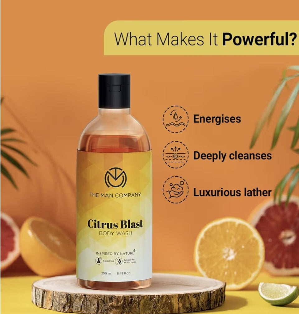 Body Wash & Shower Gel- The Man Company's Citrus Blast Body Wash for Refreshed and Cool Feelings- 250ml