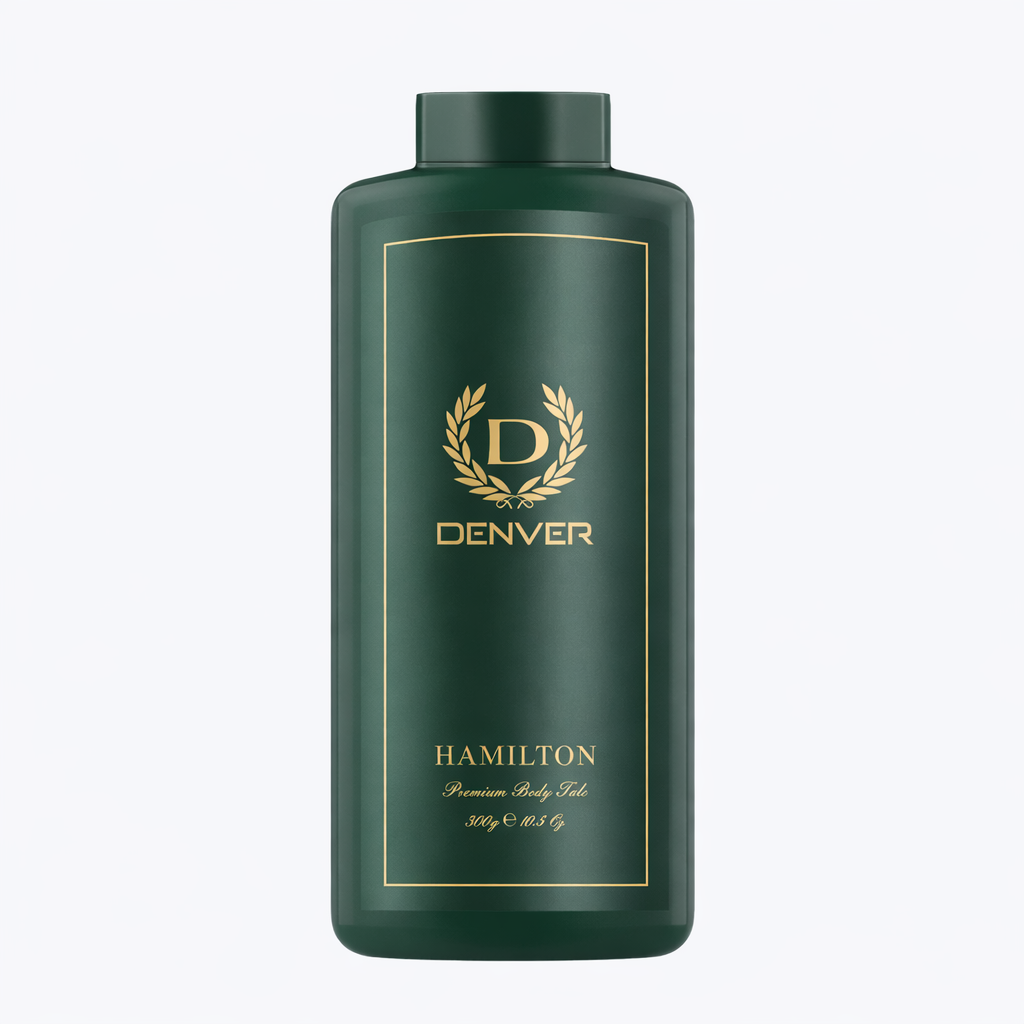 Face & Body Powder- DENVER Hamilton Premium Body Talc with blend of fresh green and spicy floral notes which creates a masculine fragrance - 300gm