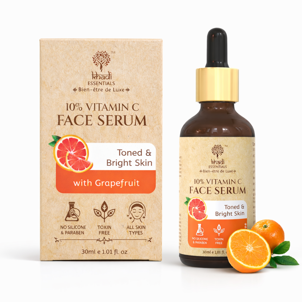 Face Serum- Khadi Essential's 10% Vitamin-C Face Serum enriched with Grapefruit for Toned & Bright Skin - 30ml