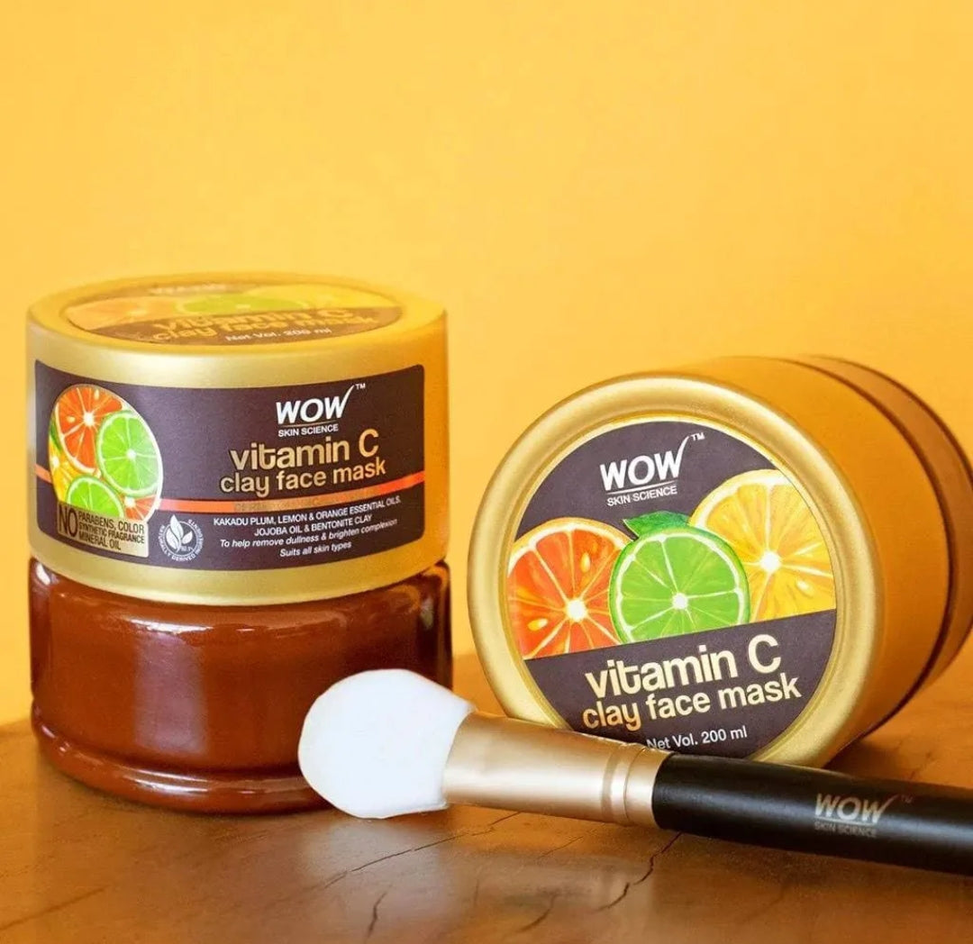 Face Pack & Sleeping Mask- WOW Vitamin-C Clay Face Mask with Kakadu Plum, Lemon & Orange Essential Oils, Jojoba Oil and Bentonite Clay which Removes Dullness & Brightens Complexion 200ml